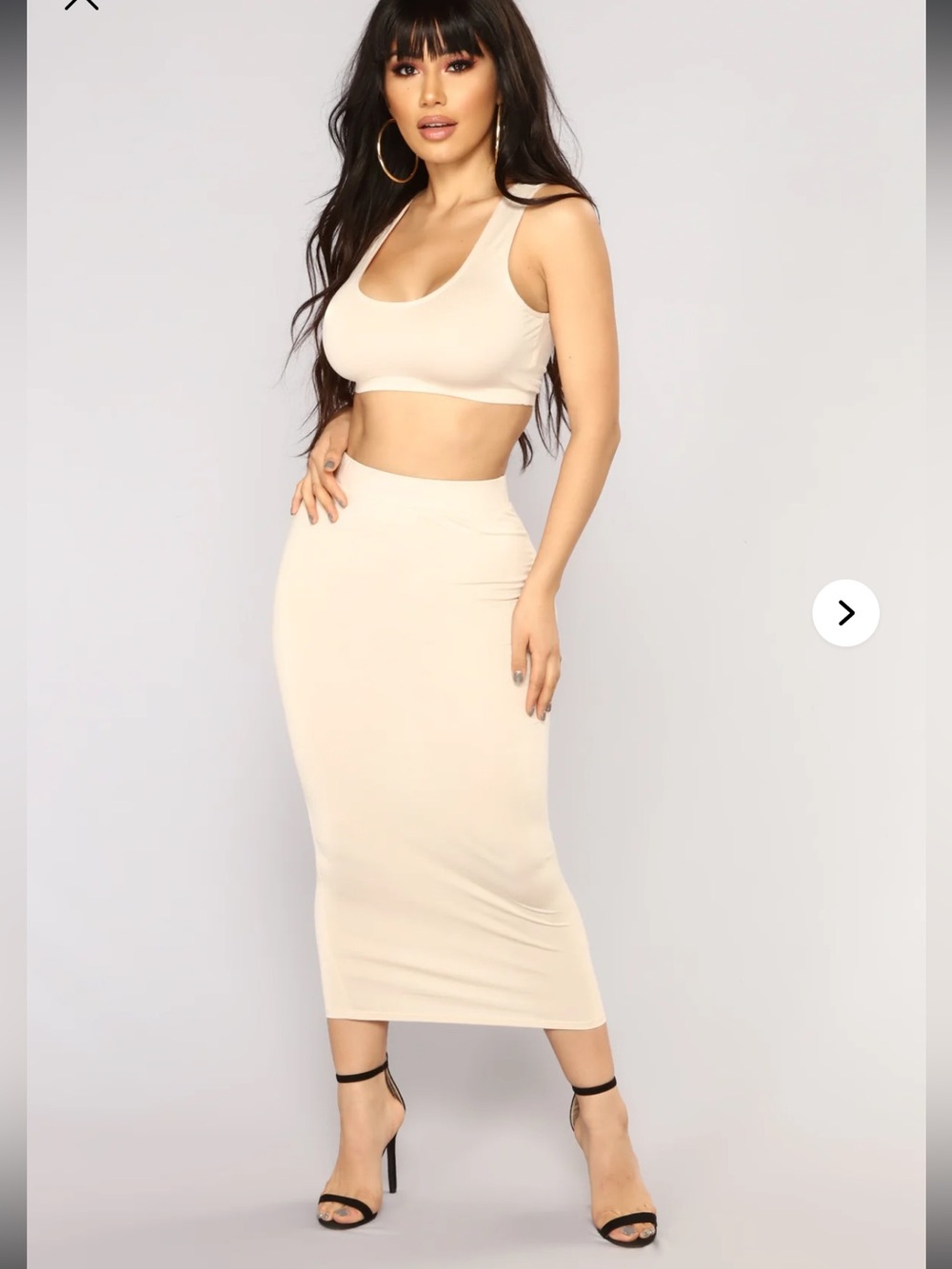 Fashion Nova High-Waist Beige Midi Skirt Crop Top set